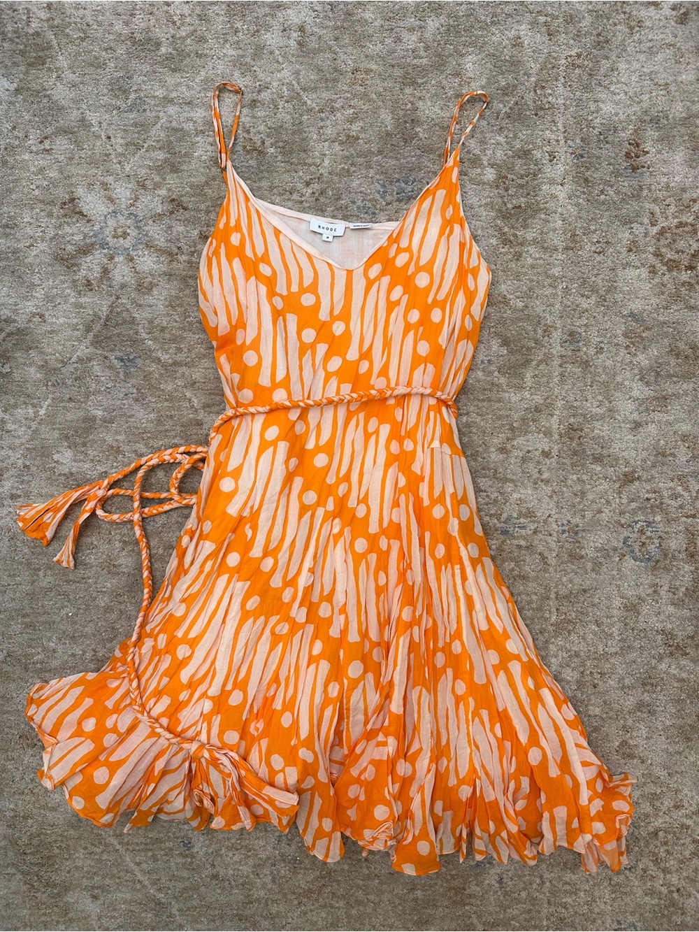 RHODE Orange & Cream Printed Spaghetti-Strap Mini Dress